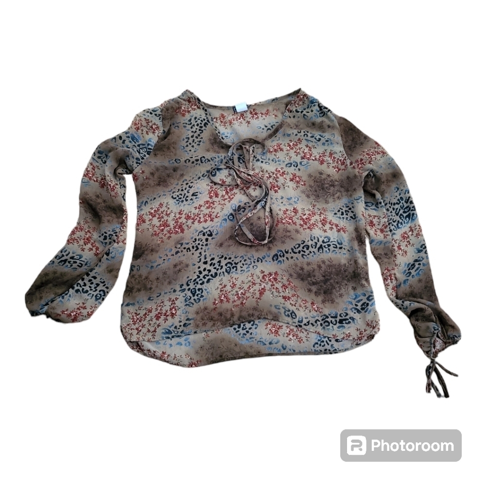 💕Vintage vixen sheer leopard print blouse Womens Size L Fall